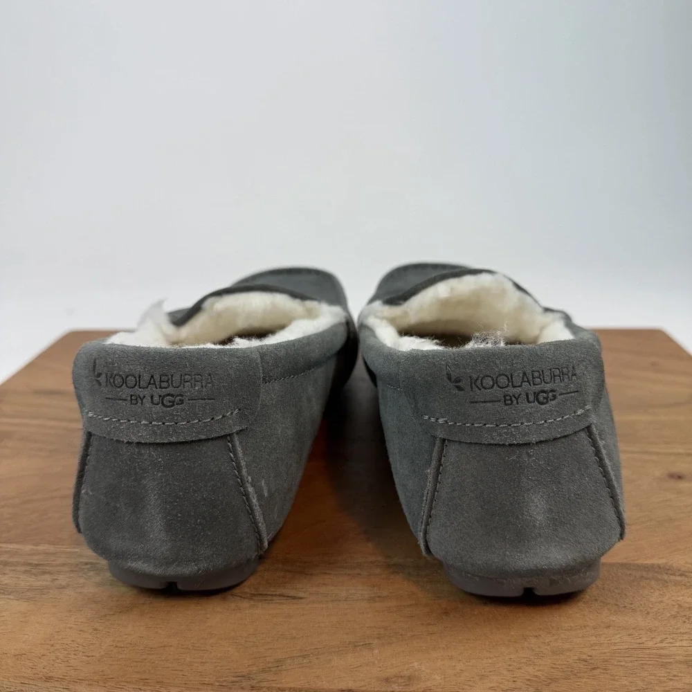 New Mens‎ Koolaburra By Ugg Tipton Gray Leather Faux Fur Lined Slippers Size 9 M